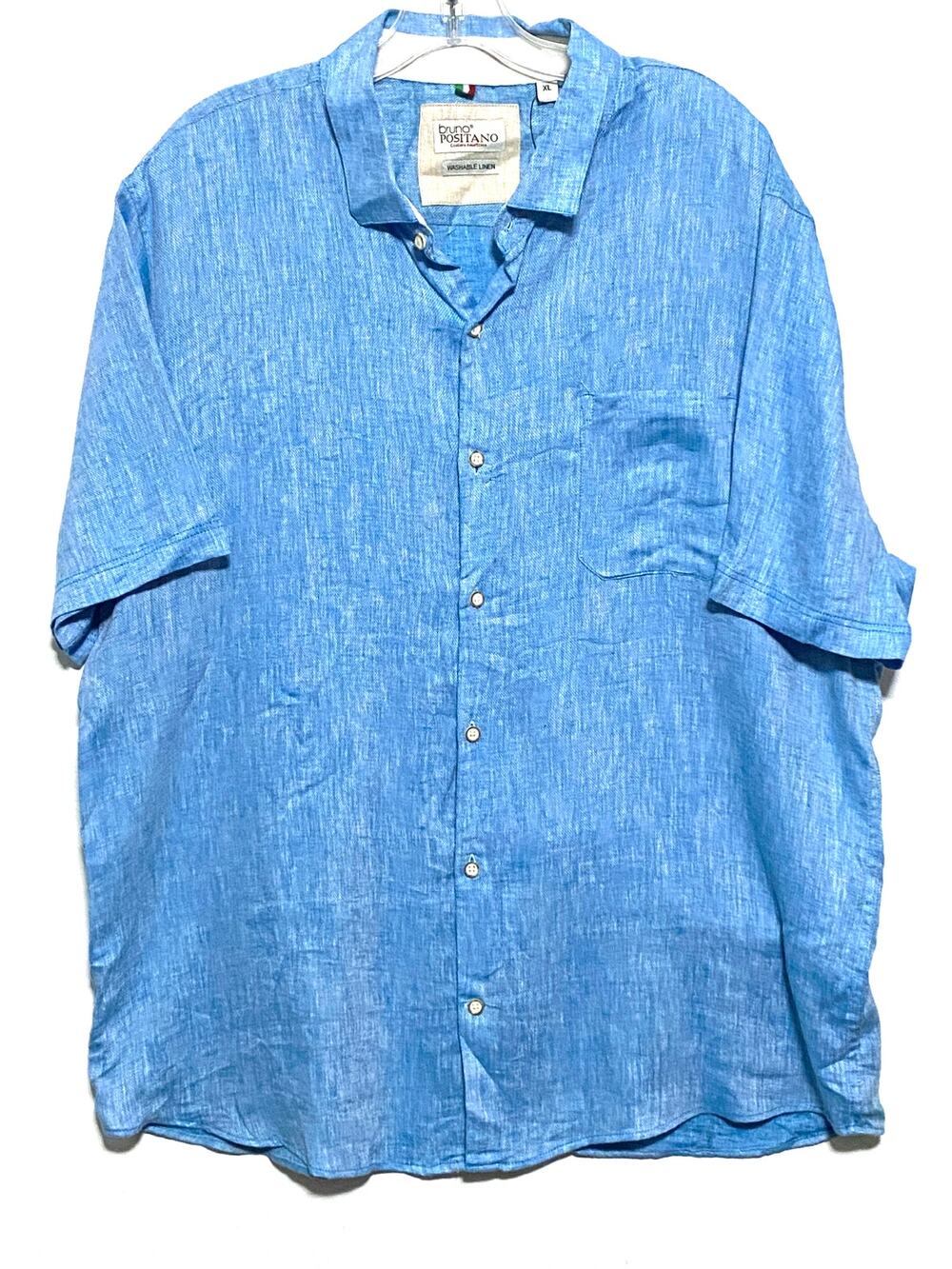 Bruno Positano Washable Linen Blue Button Down Shirt Men XL Coastal Beach Summer